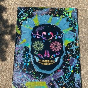 3D Skull Mixed Media Painting on Canvas